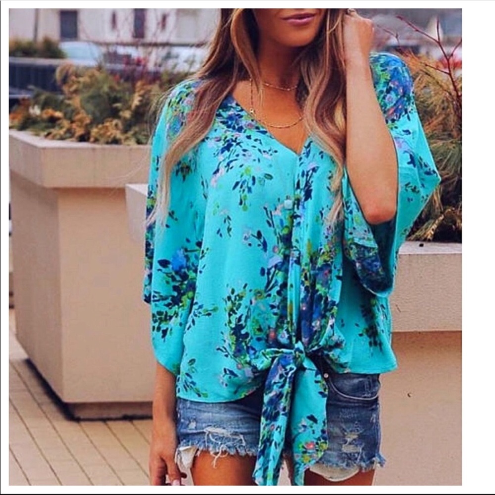 RESTOCKEd! Turquoise waters Tie Kimono Blouse